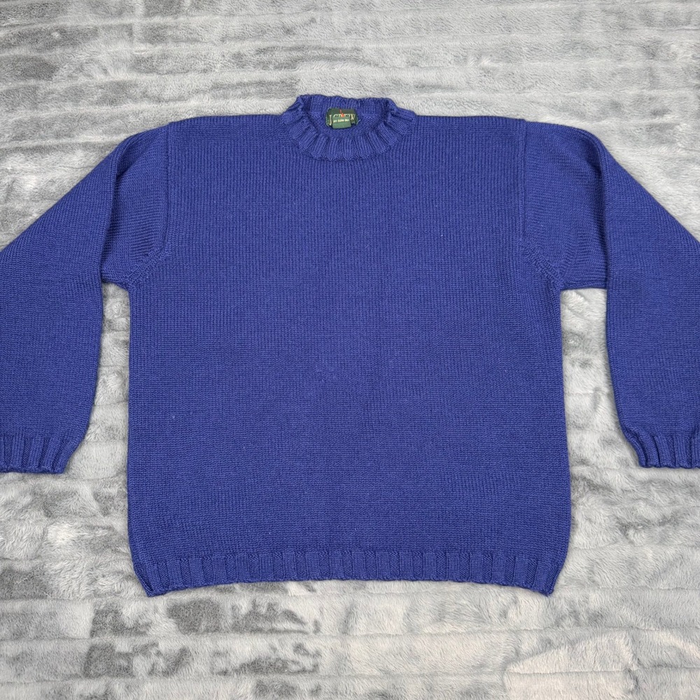 Vintage J Crew Mens Large Blue 100% Wool Crewneck Sweater Ribbed Knit L